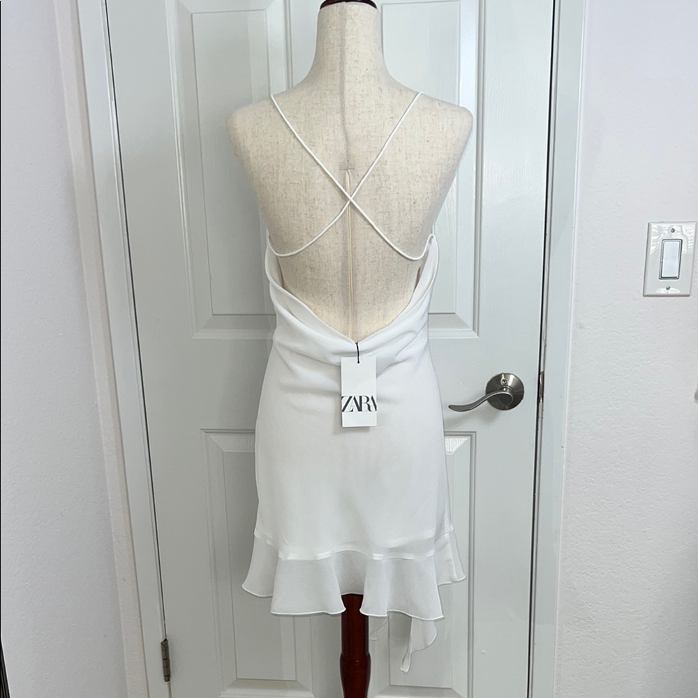 Zara White Ruffle Hem Dress - Picture 4 of 9